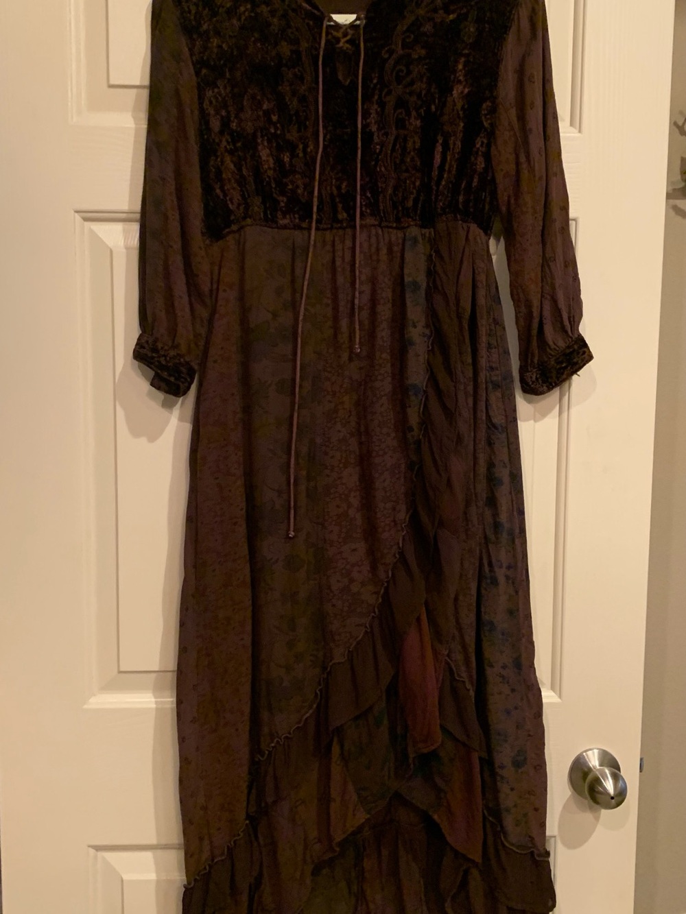 Asymmetrical Ruffle Maxi Dress in Dark Brown